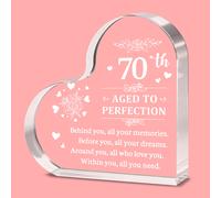 Alphynix 1pc 70th Birthday Crystal Heart, "AGED TO PERFECTION" Keepsake with Full Blessing Poem, Memorial Gift for 70th Birthday Celebration