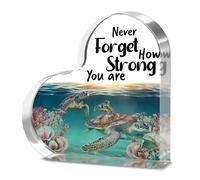 Alphynix 1pc Heart Acrylic Plaque, "Never Forget How Strong You Are" Inspirational Gift with Sea Turtle and Coral Reef Design, Encouragement Present for Friends