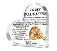 Alphynix 1pc Heart Acrylic Plaque, "TO MY DAUGHTER - This Old Lion Will Always Have Your Back" Gift with Lion Family Design, Father's Promise Keepsake for Daughter