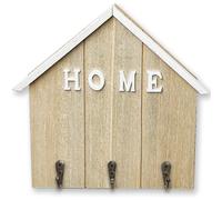 Alphynix 1pc House-Shaped Key Holder, "HOME" Wall Mounted Organizer with 3 Antique Metal Hooks, Entryway Storage Rack for Keys & Mail, Wooden