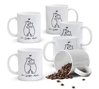 Alphynix 1pc Ich Liebe Dich Mug, 11oz German Love Note Ceramic Cup with Two Hugging Bears, Romantic Gift for Boyfriend, Girlfriend, Couples
