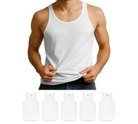 ALPIDEX 5 Pack Men's Undershirt 100% Cotton Sleeveless T-Shirt Singlet Undershirts Classic Sports Vests Tank Top Men, Size:m, Colour:White