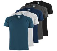 ALPIDEX Men's T-Shirts Pack of 5 V-Neck Men Shirt Tshirt Short Sleeve Cotton Casual Plain S M L XL XXL 3XL 4XL 5XL, Size:XL, Colour:Water