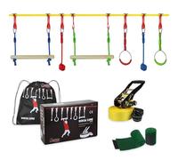 ALPIDEX Ninja Line Kids Slackline Obstacle Course Gym Rings Swing | Rope Ladder, Climbing Net, Rope, Knots, Play Tower, Garden, Outdoor, Expandable, from 3 years, Kit