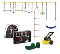 ALPIDEX Ninja Line Kids Slackline Obstacle Course Gym Rings Swing | Rope Ladder, Climbing Net, Rope, Knots, Play Tower, Garden, Outdoor, Expandable, from 3 years, Kit