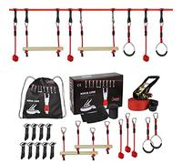 ALPIDEX Ninja Parcours 15 m Slackline Set Youths Adults Obstacles Knots | Obstacle Course, Rings, Wooden Posts, Carabiners, Garden, Park, Outdoor, Bag, 2 Tonnes, Training, Balance