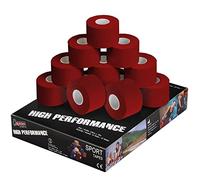 ALPIDEX Sports Tape red 12 Rolls 3,8 cm x 10 m Football Handball | Rigid, Non Elastic, Cotton, Zinc Oxide, Volleyball, Fingers, Wrist, Ankle, Waterproof, Boxing, Climbing