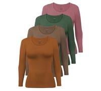ALPIDEX Women's Long Sleeve Tops 4 Pack Basic Cotton Stretch Shirt Undershirt Round Neck Plain Layer Top, Size:s, Colour:Earth