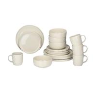 alpina 16-Piece Dinnerware Set - 4 Person Place Setting - Stoneware Dinnerware - Breakfast Plates, Dinner Plates, Bowls, and Mugs - Microwave and Dishwasher Safe - Cream