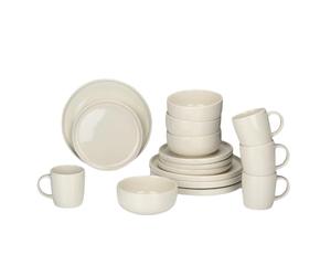 alpina 16-Piece Dinnerware Set - 4 Person Place Setting - Stoneware Dinnerware - Breakfast Plates, Dinner Plates, Bowls, and Mugs - Microwave and Dishwasher Safe - Cream
