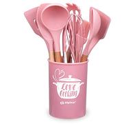 alpina 8711252240251 12-Piece kitchenware Set with Holder. Pink, Wood Plastic
