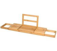 alpina Adjustable Bath Tray - Bath Rack 50-92 x 18 x 4 cm - Foldable Table Bamboo with Book Stand and Tablet Holder - Includes Cup Holders - Bathroom Accessory - Bathroom Trays for Across the Bath
