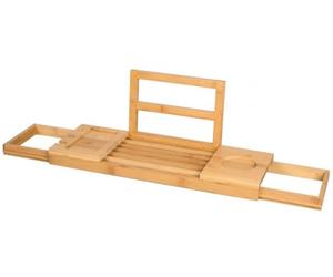 alpina Adjustable Bath Tray Bath Rack 50-92 x 18 x 4 cm | Bamboo Stand with Book Stand and Tablet Holder, Includes Cup Holders, Bathroom Trays for Across the Bath