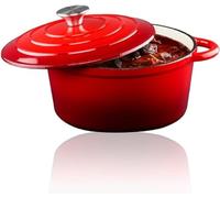 alpina Cast Iron Frying Pan with Lid Diameter 24 cm for All Heat Sources Red