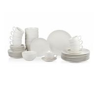 alpina Dinner Set 8 Persons - 40-Piece Stoneware Set - Dinner Set with Breakfast Plates, Dinner Plates, Bowls, Cups and Saucers - Dishwasher and Microwave Safe - White