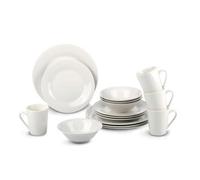 Alpina Dinner Set For 4 People - Plates And Bowls - Earthenware Tableware - Dessert Mugs - Microwave Dishwasher Safe - White
