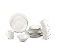 alpina Dinner Set for 4 People - Plates and Bowls Set - Earthenware Tableware - Dinner Plates, Dessert Plates, Bowls and Mugs - Microwave and Dishwasher Safe - White
