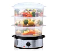 alpina Food Steamer - 230V/800W - 3-Layer Steamer - BPA-Free - Dishwasher-Proof - 0 to 60 Minutes - 9 Liter Capacity - Grey