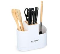 Alpina Kitchen Organiser: Knife Block and Utensil Holder - Plastic/Bamboo - White