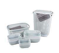 alpina Laundry Basket Set - 5 Pieces - 1 with Lid - Knitting Pattern - Blue