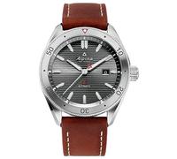 Alpina Men's Alpiner Swiss Automatic 3-Hand Stainless Steel Case with Brown Leather Strap Watch, Bi-Directional Bezel, Sunray Line Grey Dial (Model: AL-525G5AQ6), Silver, Startimer Automatic