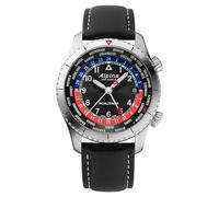Alpina Men's Swiss Startimer Worldtimer Quartz Watch, Stainless Steel, GMT, Sapphire Crystal, Black Leather/Red and Blue, Modern