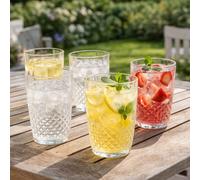 HlpiAMok Yasirona Set of 6 Plastic Reusable Crystal Effect 400ml Water Juice Breakfast Glass Tumbler