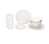 alpina Plates and Bowls Set Breakfast - Plate Set 4 Persons - Earthenware Tableware - Breakfast Plates, Bowls, Mugs and Saucers - Microwave and Dishwasher Safe - White