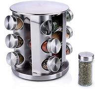 Alpina Rotating Spice Rack with Jars - Diameter 19 x 23 cm - 360° Rotatable - 12 Jars - Stainless Steel
