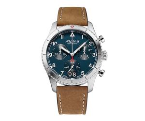 Alpina Startimer Men's Blue Dial & Brown Leather Strap Watch