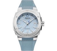 Alpina Unisex Solar Powered Solarmeter, 37.5mm Silver-Tone Stainless Steel Case with a Light Blue Rubber Strap & Dial (Style: AL-140LN3AE6)