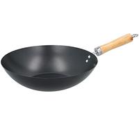 alpina Wok Pan Diameter 30 cm with Non-Stick Coating Stainless Steel Pan with Wooden Handle Not Suitable for Induction Cookers Black