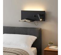 Alpinaluz Modern Wall Light Black with USB Charging Port C and A Warm Light 2700K Aluminum Reading Lamp Right Swivel Ambient Light with Diffuser, Phone Holder and Two Switches