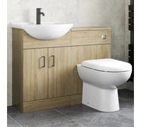 Alpine Back To Wall Toilet & Vanity Unit with Basin - Oak Wood 1050mm