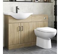 Alpine Back To Wall Toilet & Vanity Unit with Basin - Oak Wood 1150mm