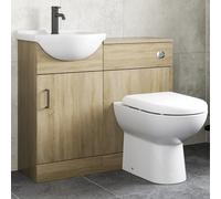Alpine Back To Wall Toilet & Vanity Unit with Basin - Oak Wood 950mm