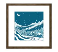 Alpine Blue Winter Snow Scene Mountain Alps Square Wooden Framed Wall Art Print Picture 8X8 Inch Artery8 Brown One Size