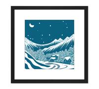 Alpine Blue Winter Snow Scene Mountain Alps Square Wooden Framed Wall Art Print Picture 8X8 Inch Artery8 Black One Size