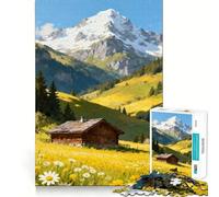 Alpine Cabin in Summer Meadow Adults 1000 Piece Jigsaw Puzzle Think Exercise Game Zero Gap Bonding Activity for Loved Ones (38x52cm)