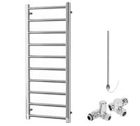 Alpine Chrome Round Tube Dual Fuel Heated Towel Rail/Warmer/Radiator. Modern, Designer, Stylish for Bathroom, Kitchen/Dual Fuel Kit Included, 1200