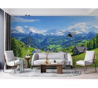 Alpine Countryside Photo Wallpaper for Bedroom Grassland 3D Small Wall Mural, Removable Peel and Stick Self-Adhesive Wall Decal for Boys Girls Living Room Office Decor 138"x 101" 14U-18