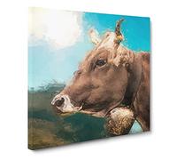 Alpine Cow in the Summertime Canvas Print | Gallery Wrapped 30mm Frame Wall Art | 20x20 inches | Ready to Hang | Abstract Animals Picture | Living Room Bedroom Lounge Office