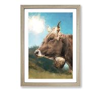 Alpine Cow in The Summertime in Abstract Framed Print | A2 Oak Framed Wall Art | Ready to Hang | Abstract Animal Picture | Living Room Bedroom Lounge Office