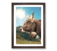 Alpine Cow in The Summertime in Abstract Framed Print | A2 Walnut Framed Wall Art | Ready to Hang | Abstract Animal Picture | Living Room Bedroom Lounge Office