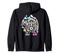 Alpine Cow Mountain Chalet Folk Art Zip Hoodie