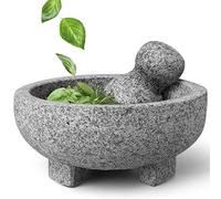 Alpine Cuisine 8 Inch Granite Mortar and Pestle Set, Heavy-Duty Unpolished Stone Molcajete Grinder Bowl, Guacamole, Salsa, Spices, Herbs (4 Cup, Gray)