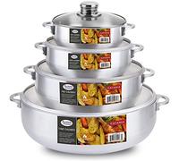 Alpine Cuisine 8 Piece Set Aluminum Caldero Stock Pot with Glass Lid, Commercial Grade Cooking Dutch Oven