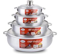 Alpine Cuisine Aluminum Caldero Stock Pot Set (2/3.5/7/13 Quart), Cosine Cooking Dutch Oven, Serve Large & Small Groups, Riveted Handles, Commercial Grade (8 Piece Set)