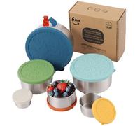 Alpine Elevation 12 Pcs - 6 Stainless Steel Containers + 6 Silicone Lids | 304 Stainless Steel Snack Container | Nesting Snack and Dip Containers | Metal Food Storage