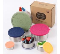 Alpine Elevation 12 Pcs - 6 Stainless Steel Containers + 6 Silicone Lids | 304 Stainless Steel Snack Container | Nesting Snack and Dip Containers | Metal Food Storage